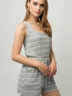 Gilli Gray Striped Ribbed Tank Romper